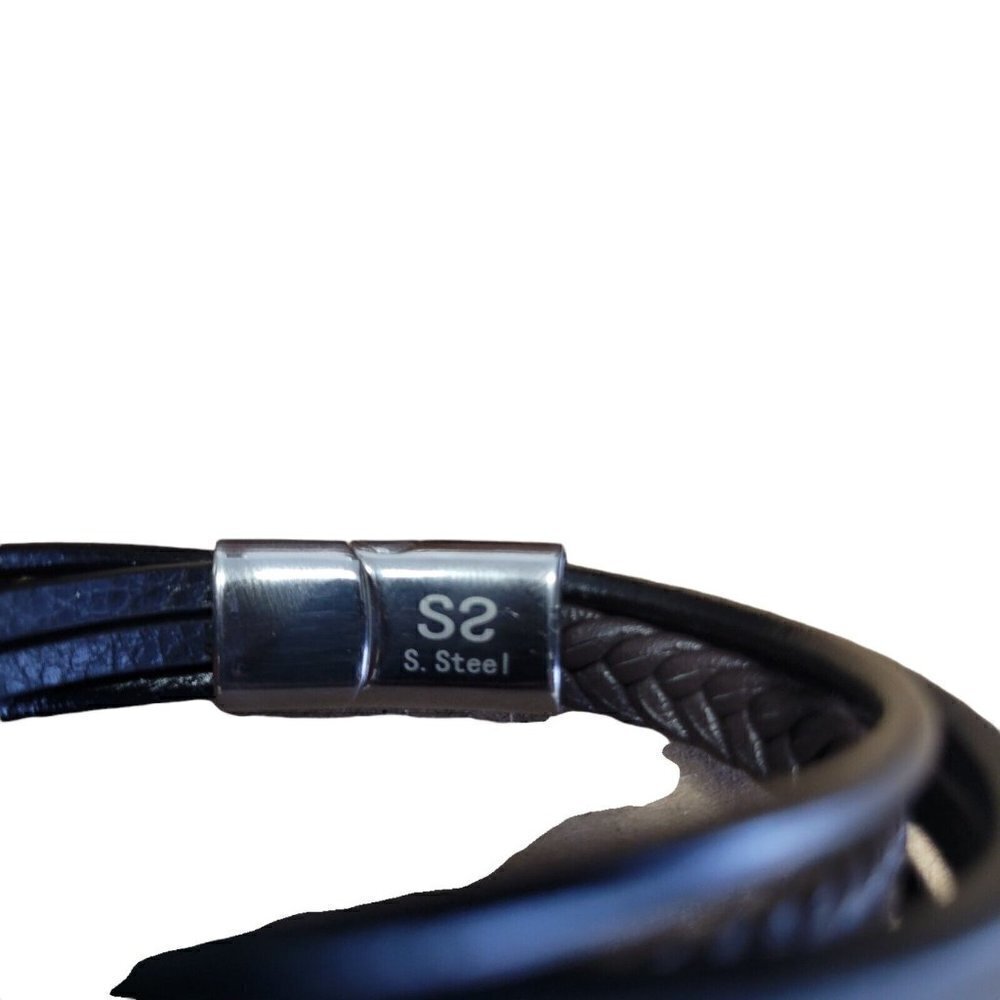Men's Simone Black/Brown Leather Braided Bracelet In Stainless Steel. 8.5" — image 6 of 8